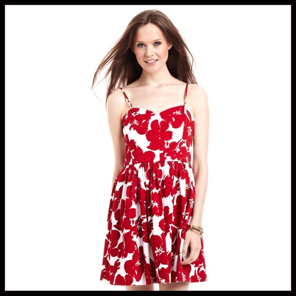 A-LINE SWEETHEART NECK RED FLORAL PRINT DRESS A3C - Picture 6 of 8